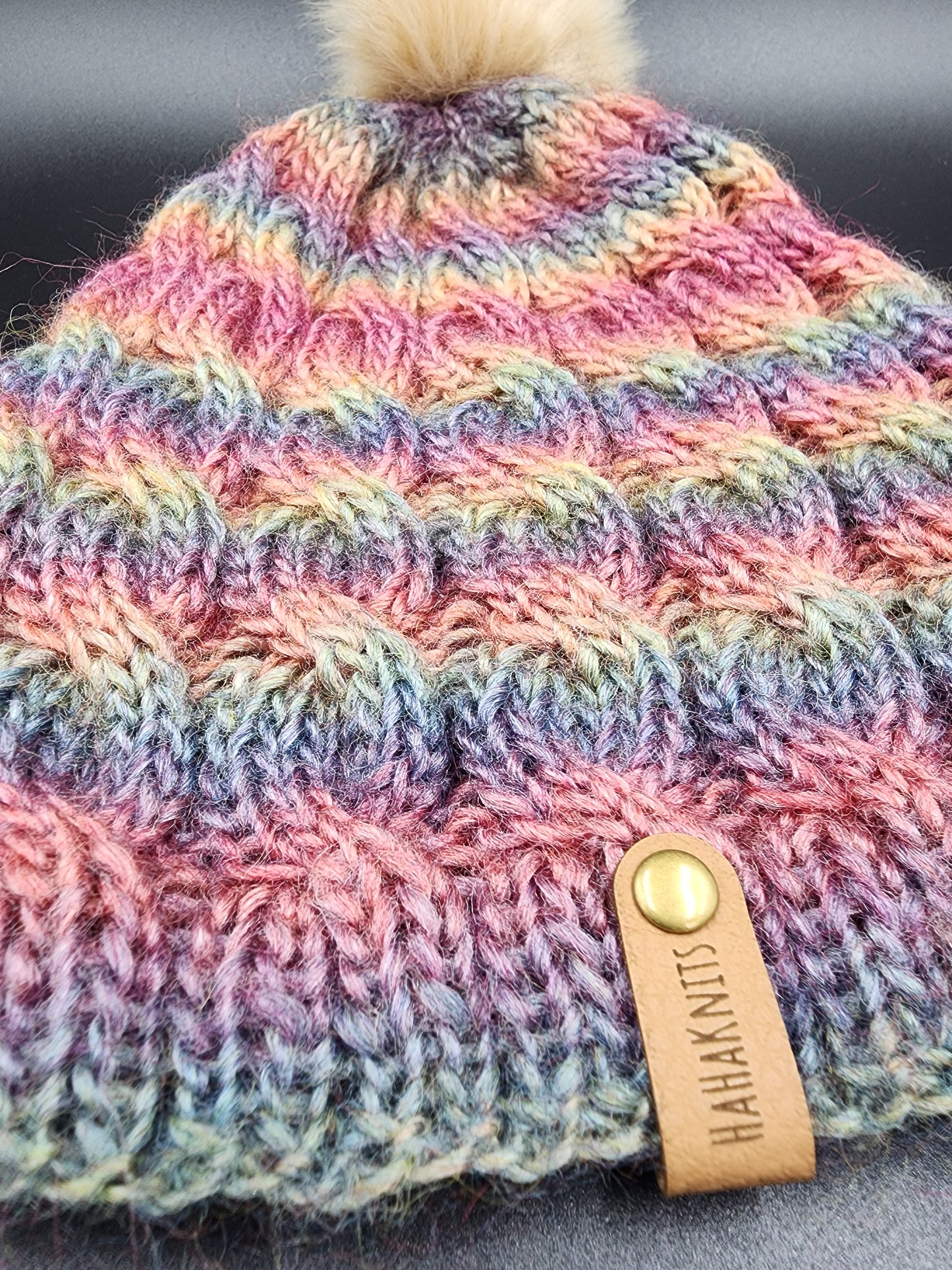 Soft Rainbow Cable Knit Hat Acrylic Yarn