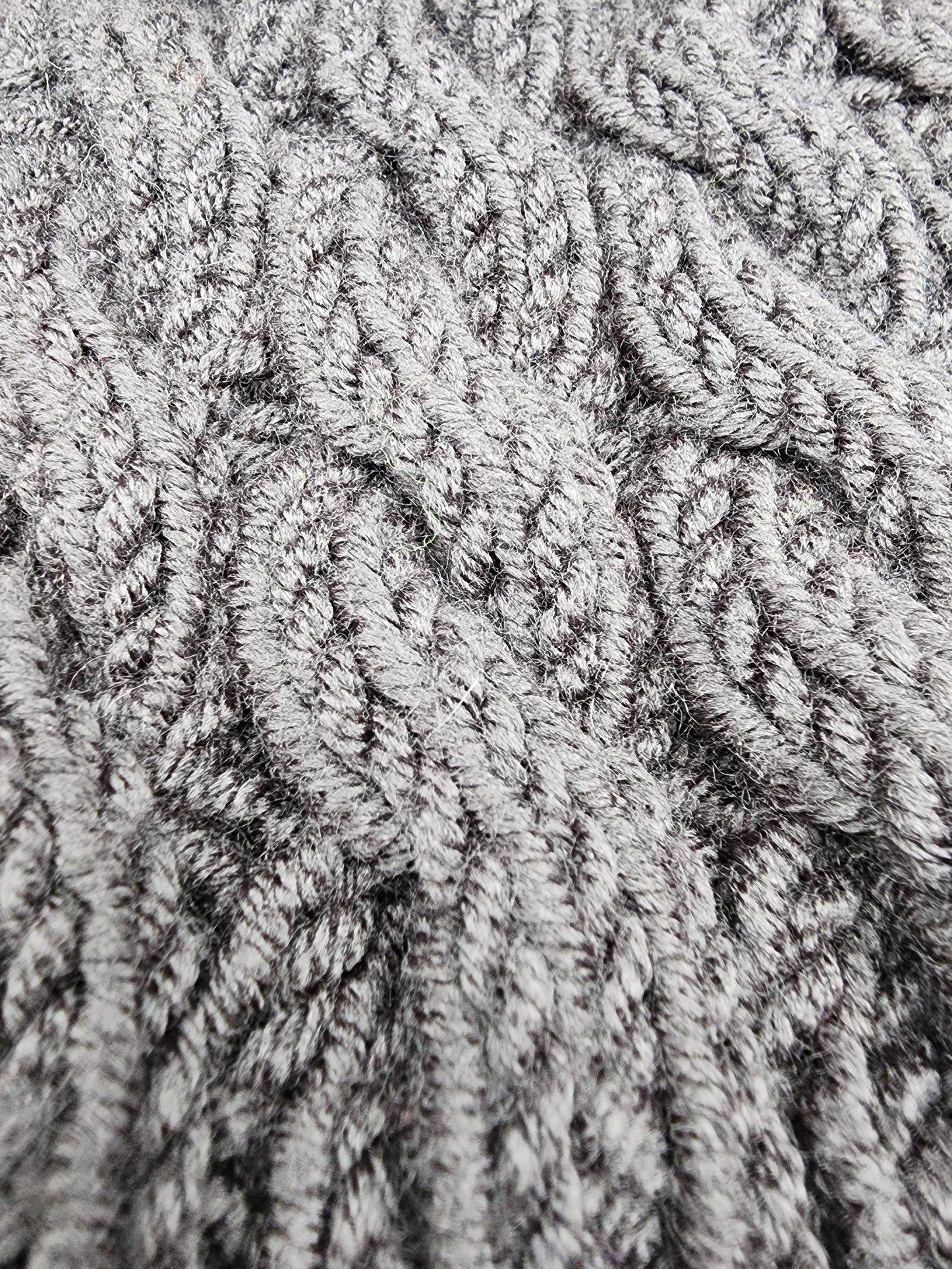 Chunky Grey Cable Knit Hat Acrylic Yarn
