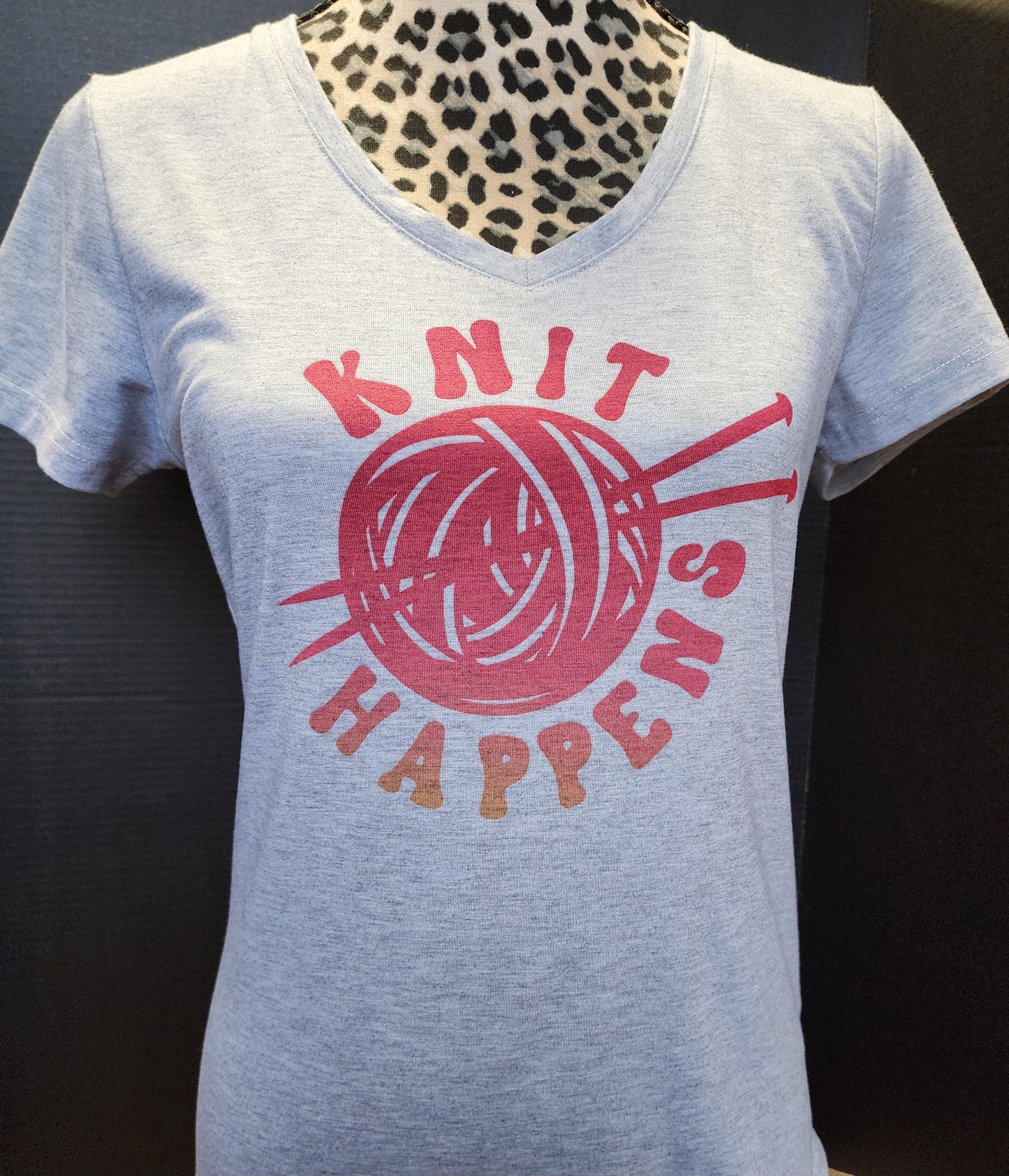 Knit Themed V-Neck T-Shirt