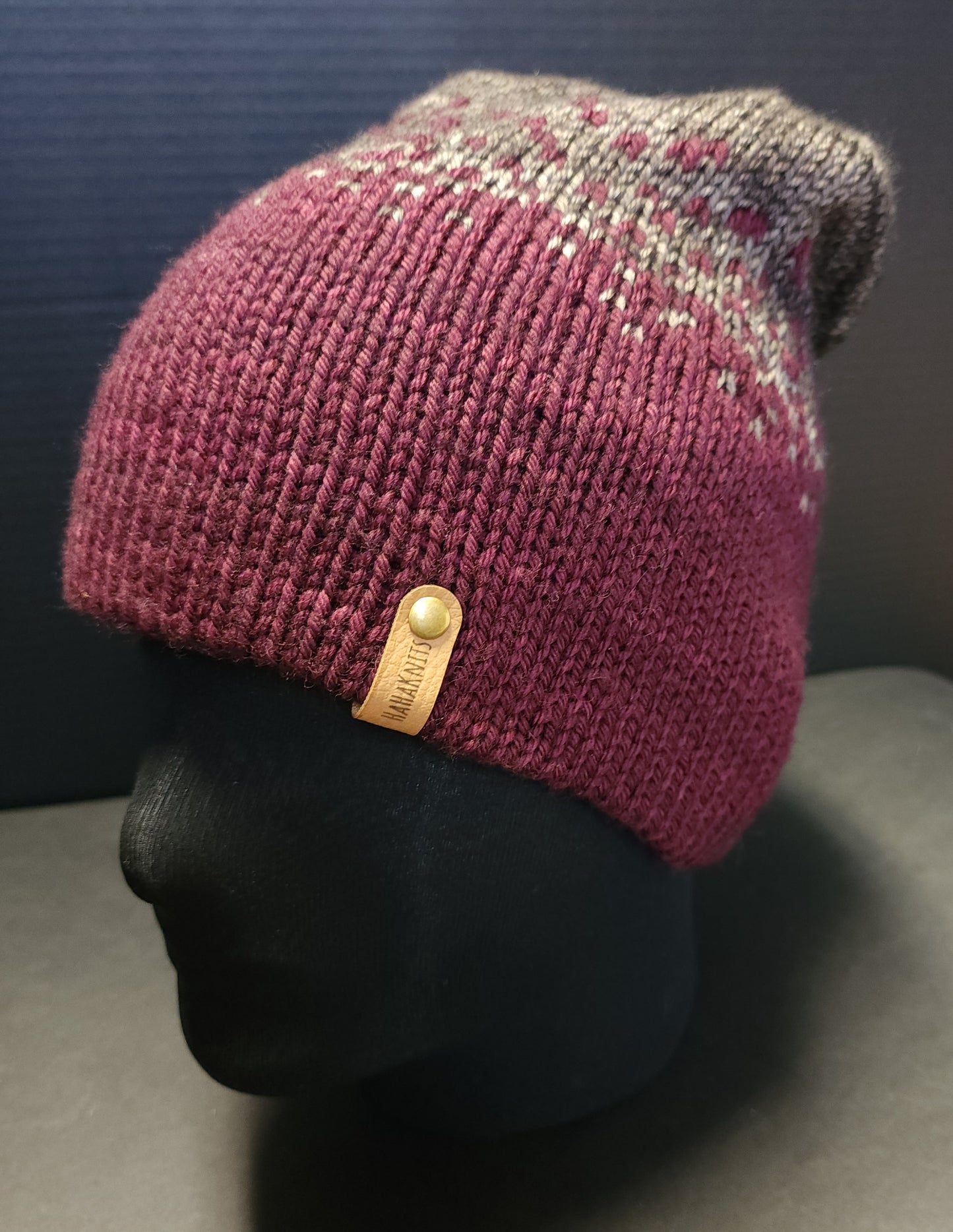 Maroon & Grey Wool Ski Hat Double Layer