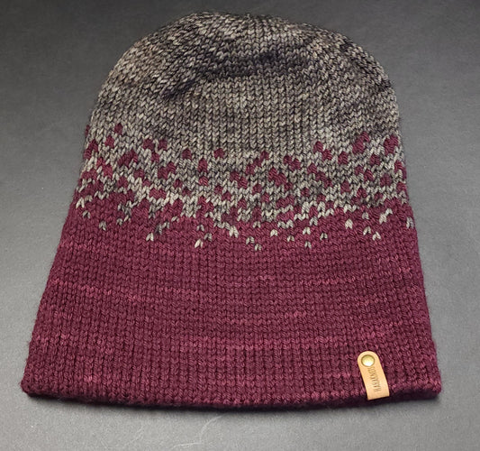 Maroon & Grey Wool Ski Hat Double Layer