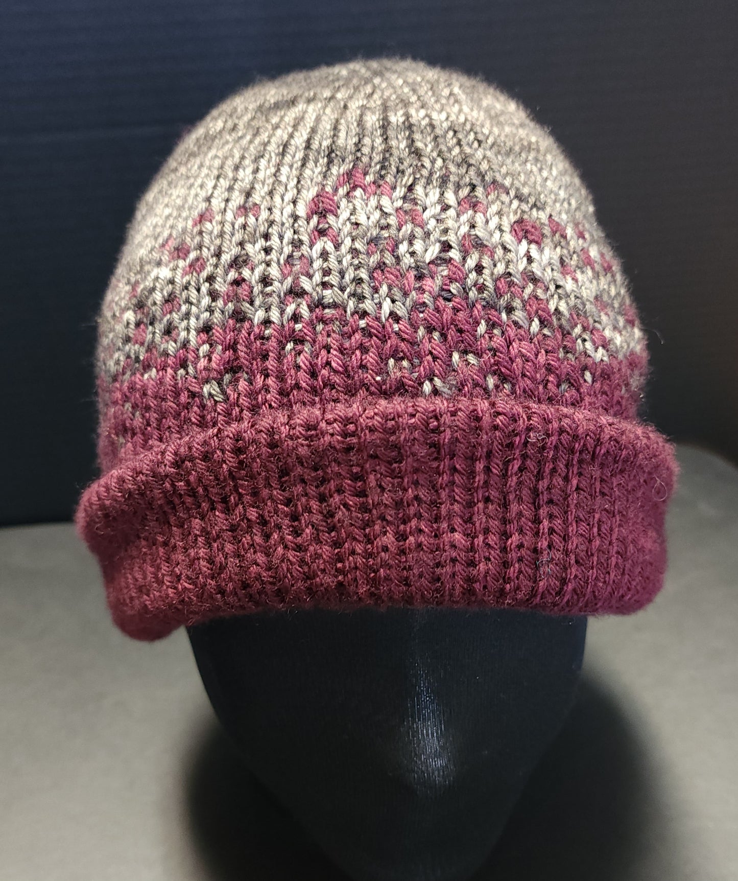 Maroon & Grey Wool Ski Hat Double Layer