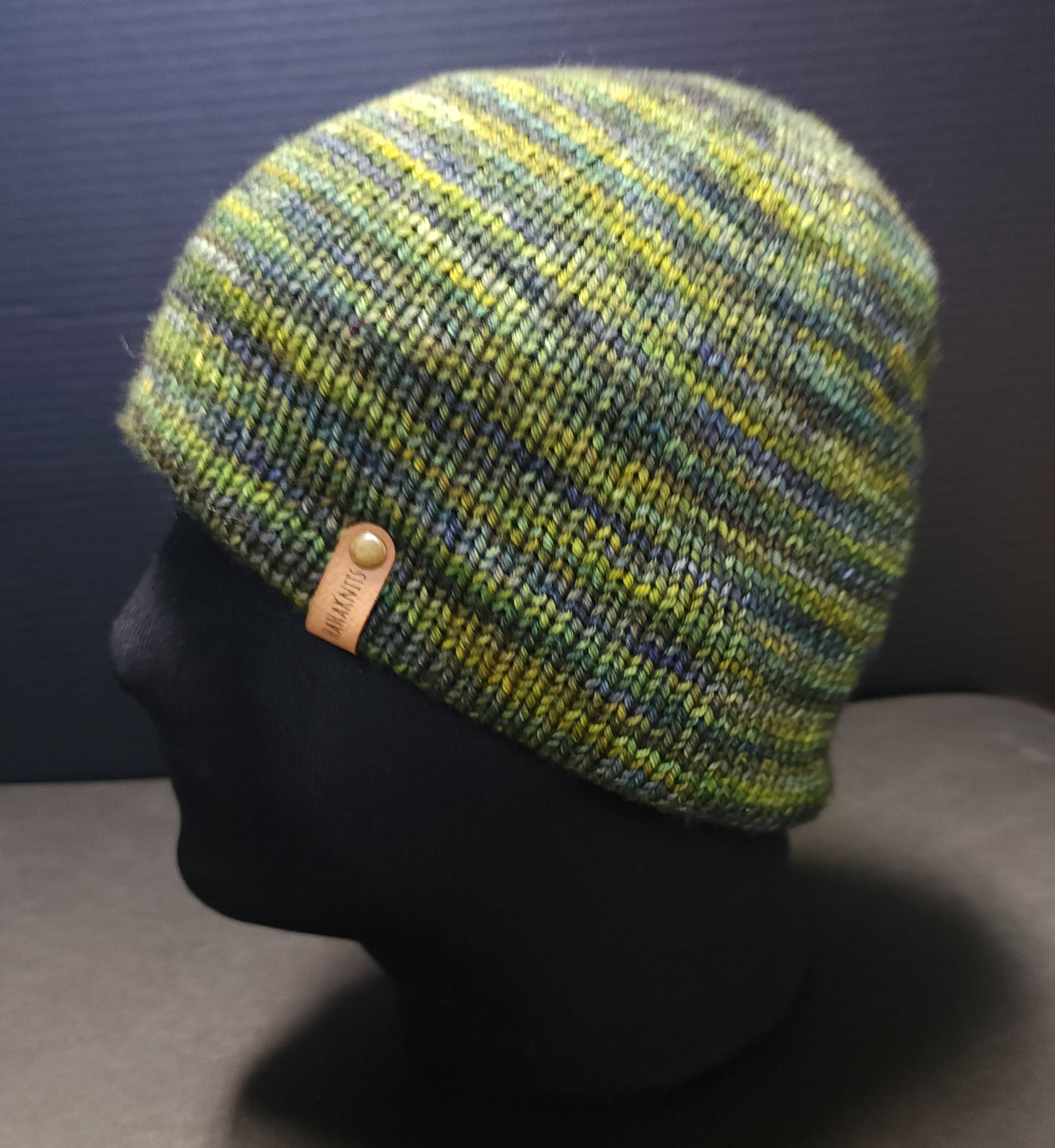 Green Tone Hand Knit Double Layer Wool Ski Hat Adult Medium