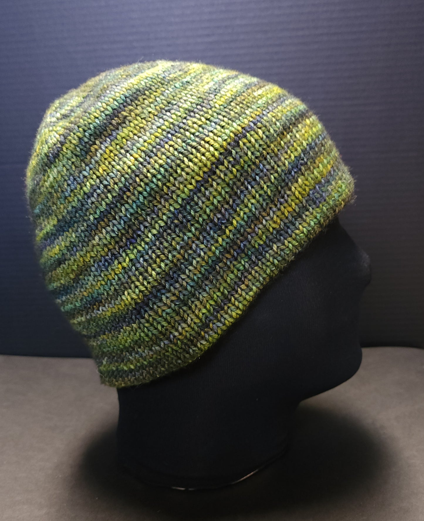 Green Tone Hand Knit Double Layer Wool Ski Hat Adult Medium