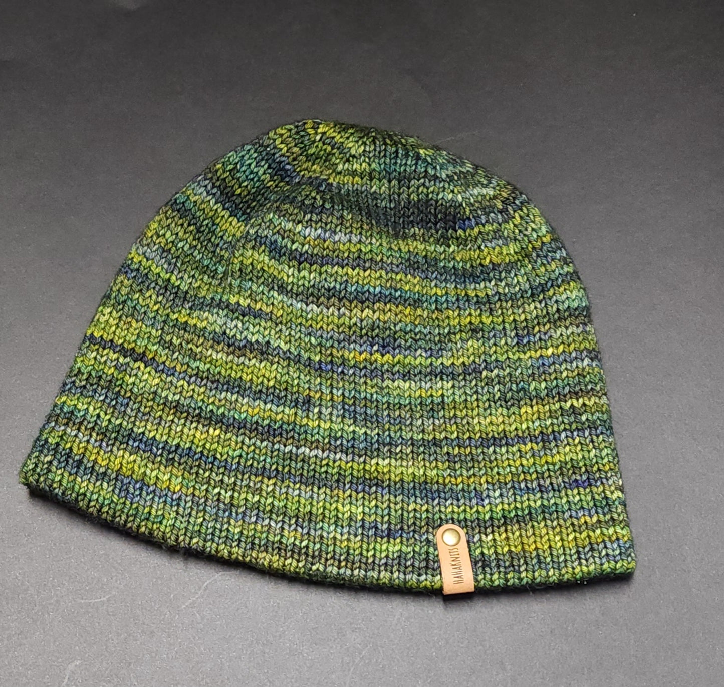 Green Tone Hand Knit Double Layer Wool Ski Hat Adult Medium