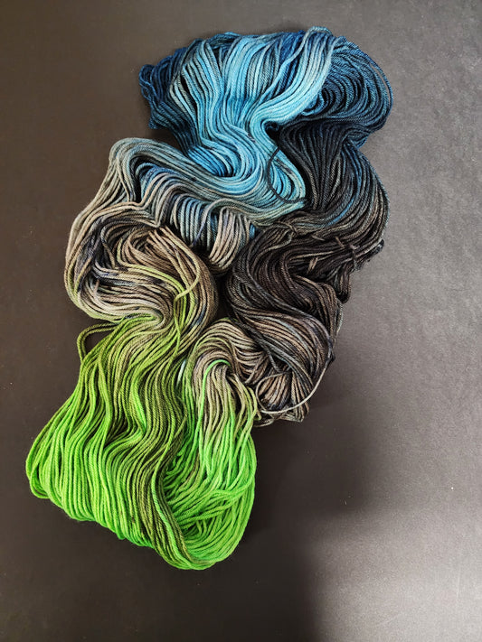 Blue Green Grey Variegated Sport Weight Wool Yarn