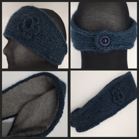 Dark Teal Ear Warmer Head Band Wool & Nettle Lined