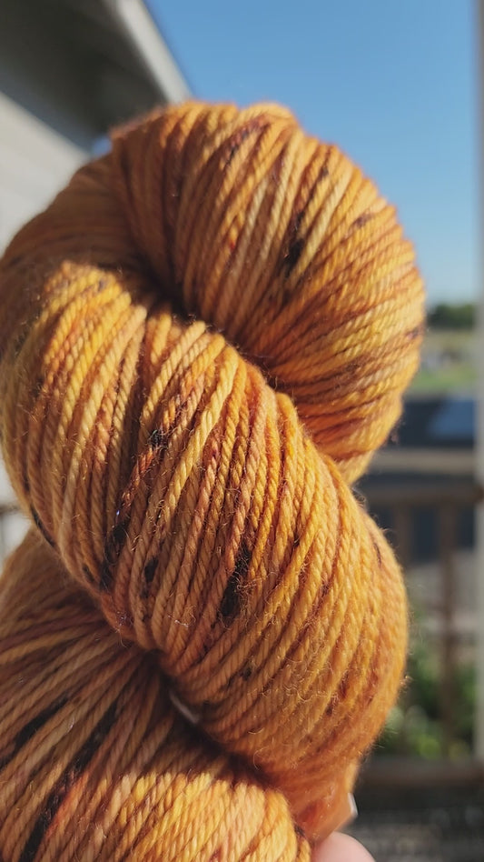 Yellow Gold & Chestnut Speckled Polwarth  DK Yarn