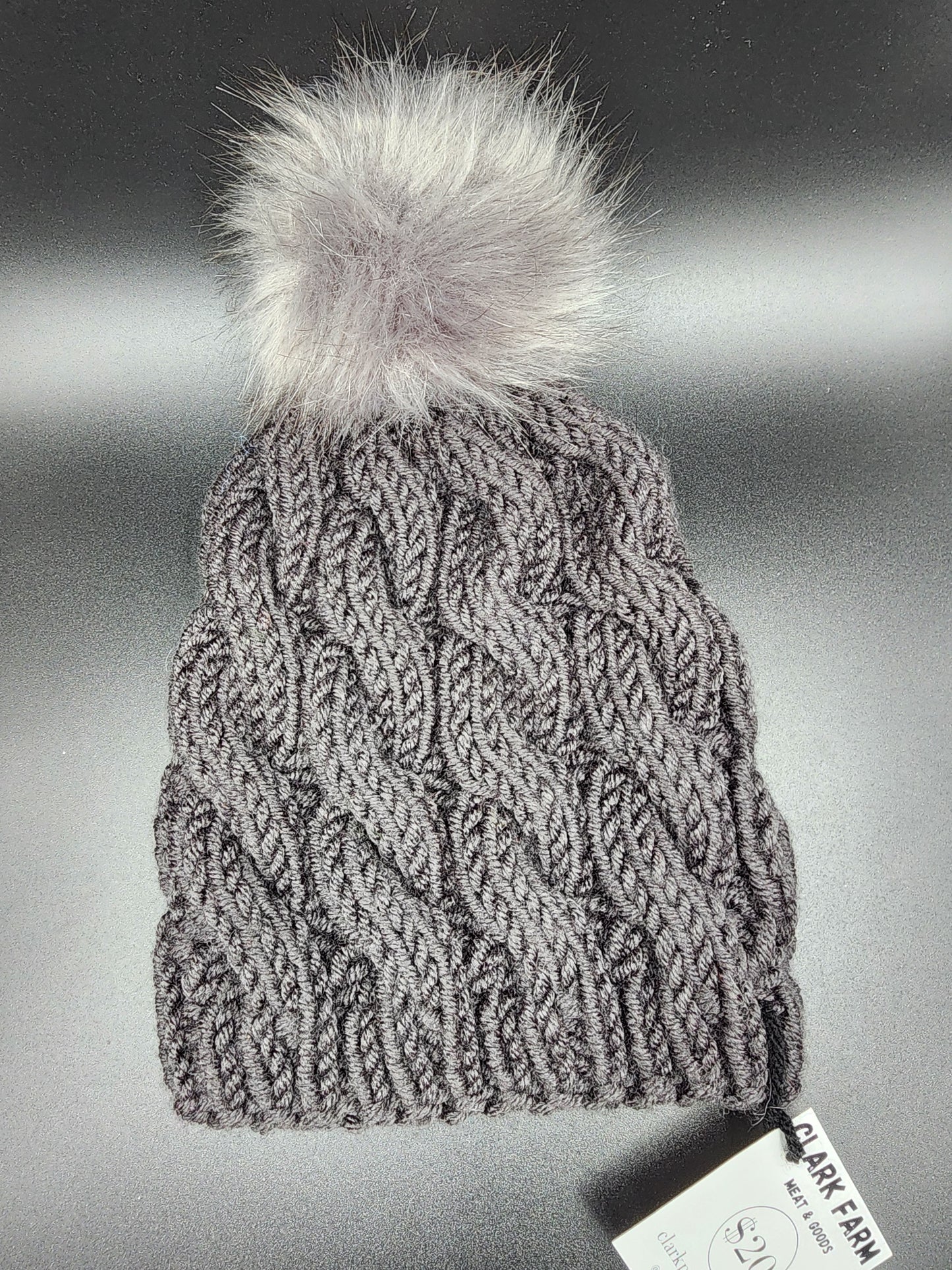Chunky Grey Cable Knit Hat Acrylic Yarn