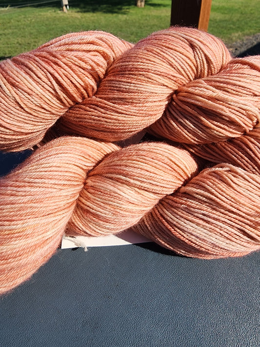 Peachy Salmon Variegated Hand Dyed Wool Yarn