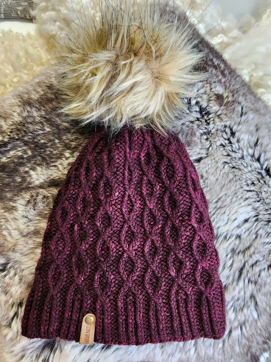 Maroon Wool Cable Knit Hat