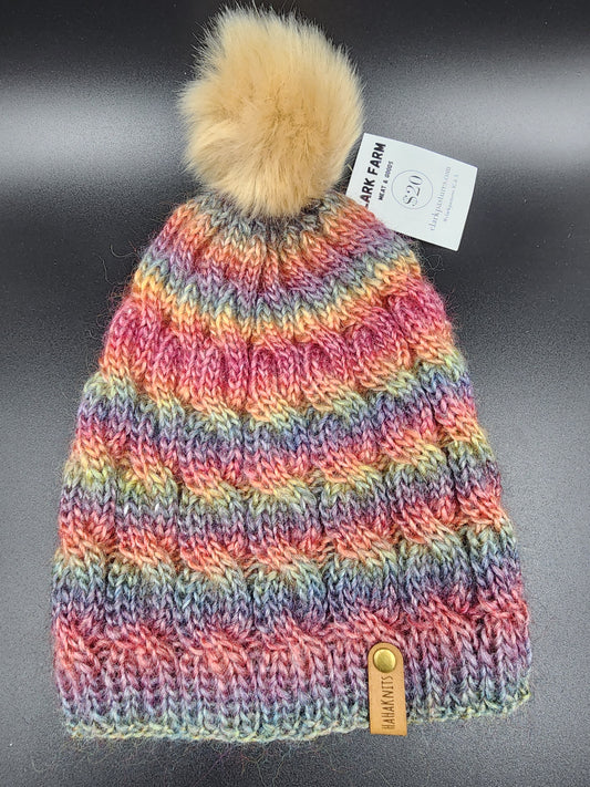 Soft Rainbow Cable Knit Hat Acrylic Yarn